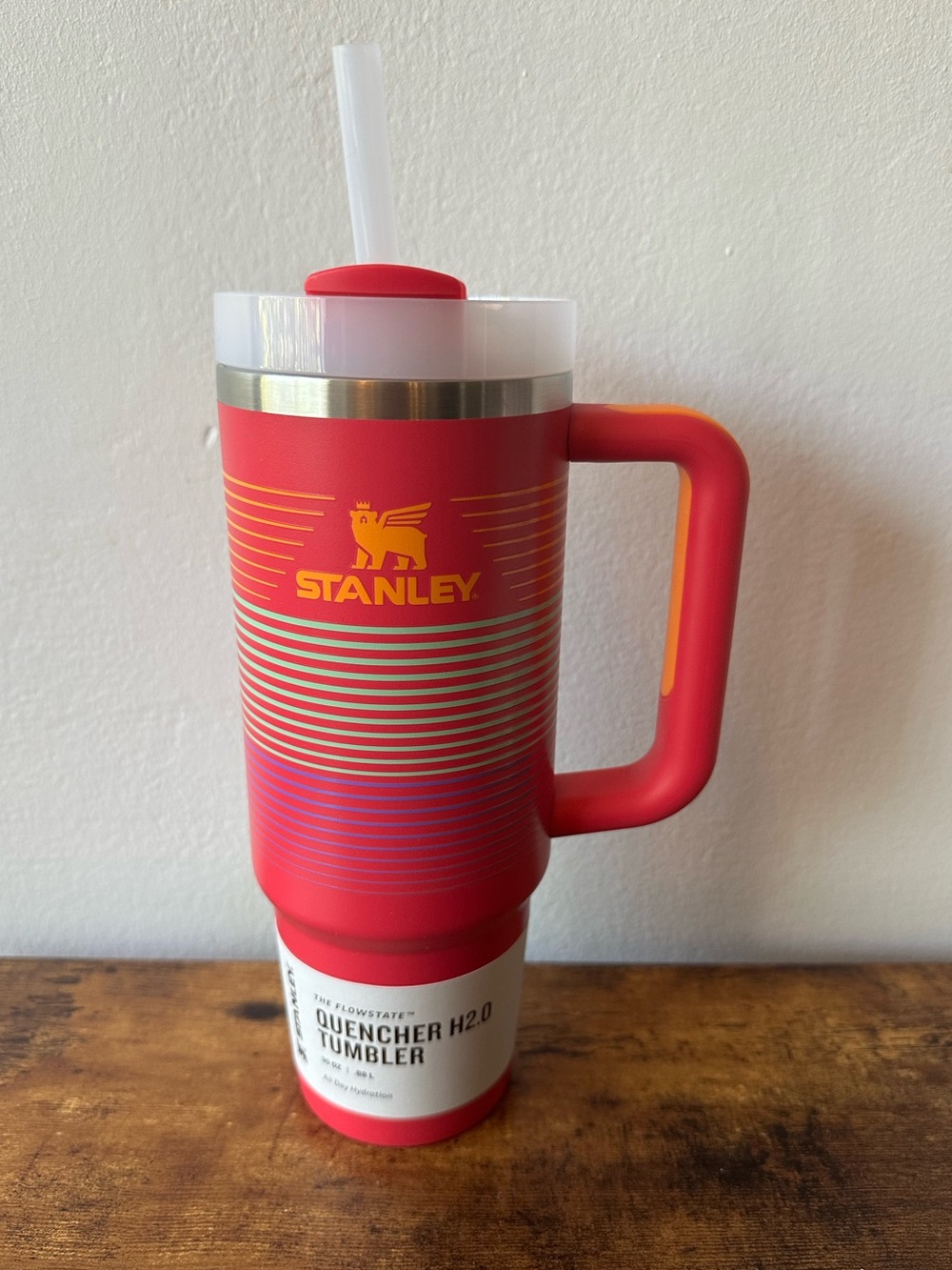 Stanley Retro Style Quencher H2.0 Tumbler Cup Lid & Straw Pink Orange 30oz NWT
